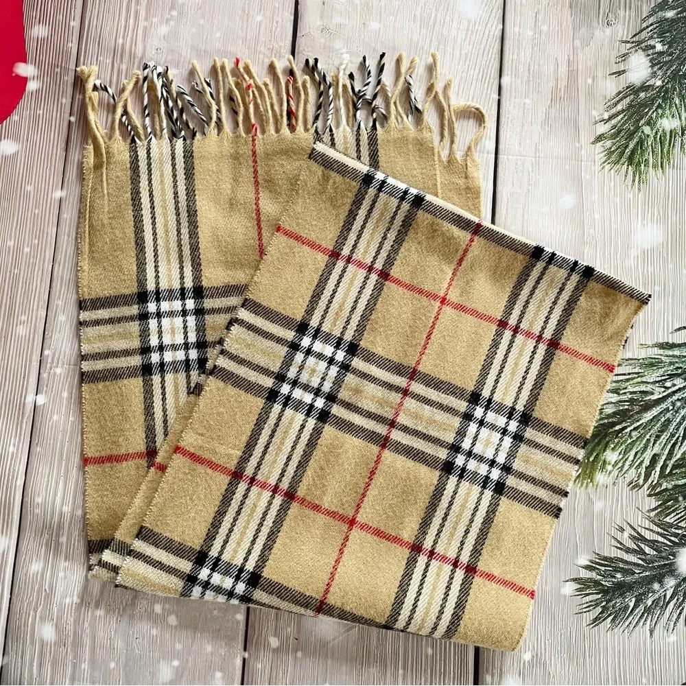 Plaid Rectangular Acrylic Scarf with Fringe 12” x 64”